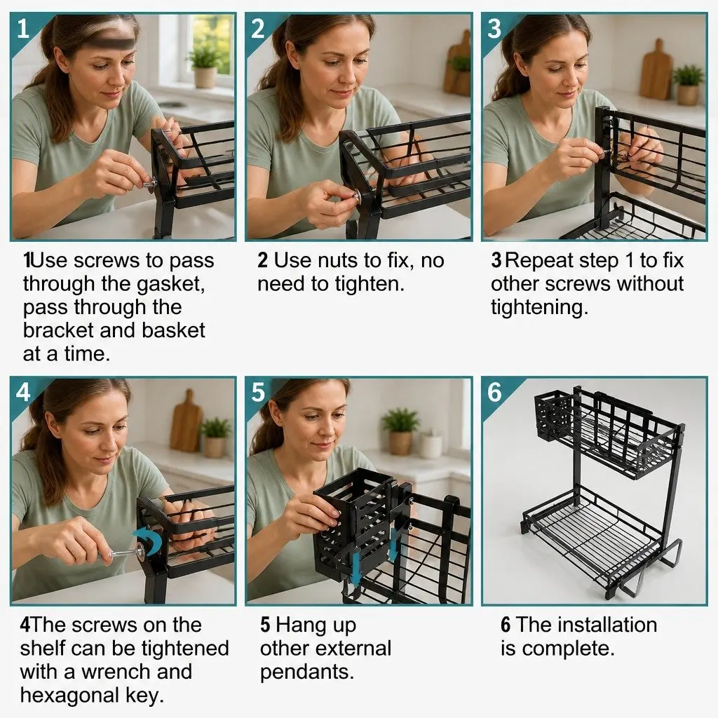2-Tier Kitchen Spice Rack Organizer Storage Shelf Countertop Black