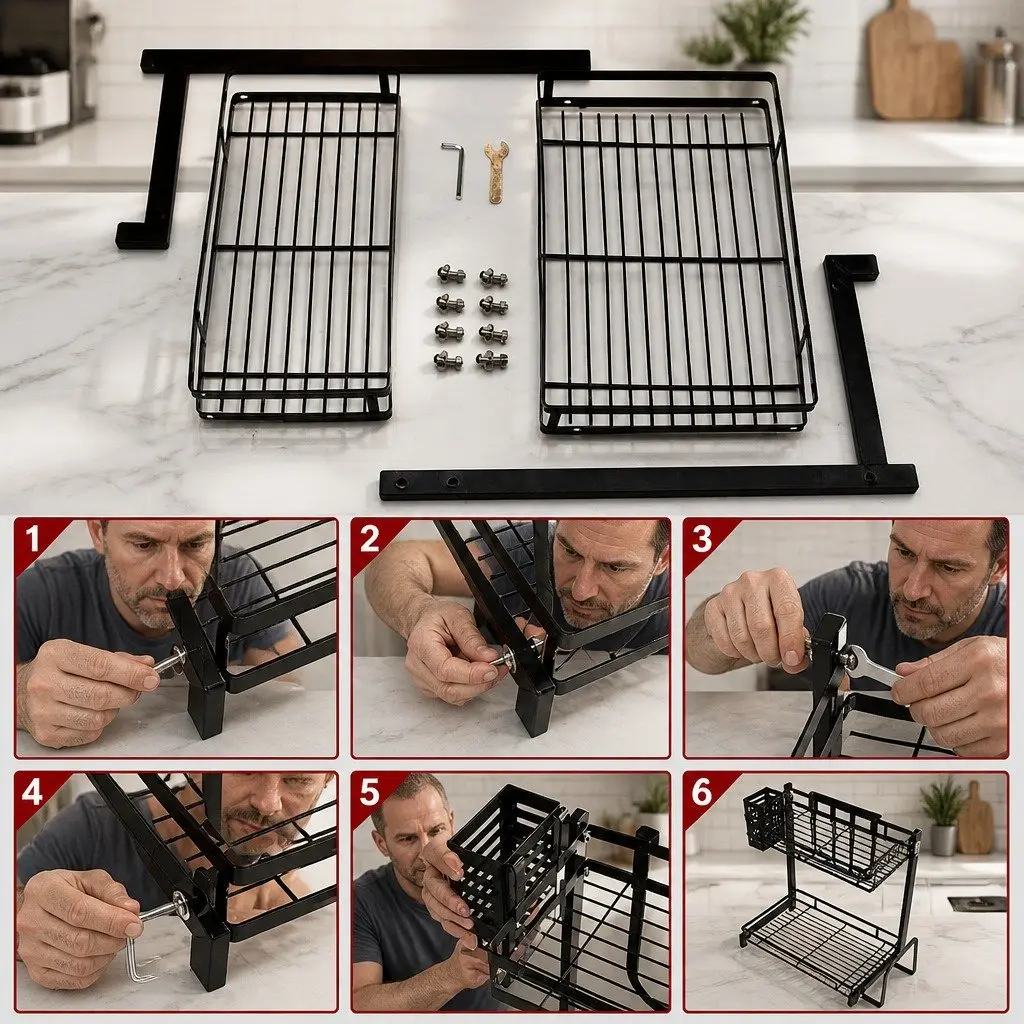 2-Tier Kitchen Spice Rack Organizer Storage Shelf Countertop Black