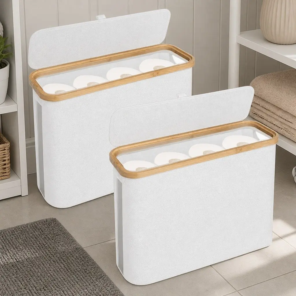 Toilet Paper Storage Basket 2 Pack Organize Bathroom Essentials Compact Size White