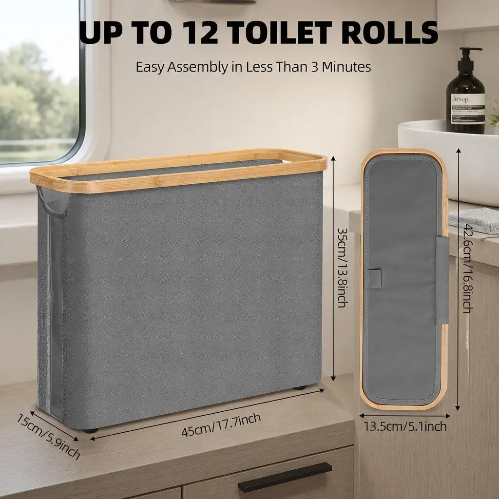 Toilet Paper Storage Basket 2 Pack Organize Conceal 12 Rolls Grey