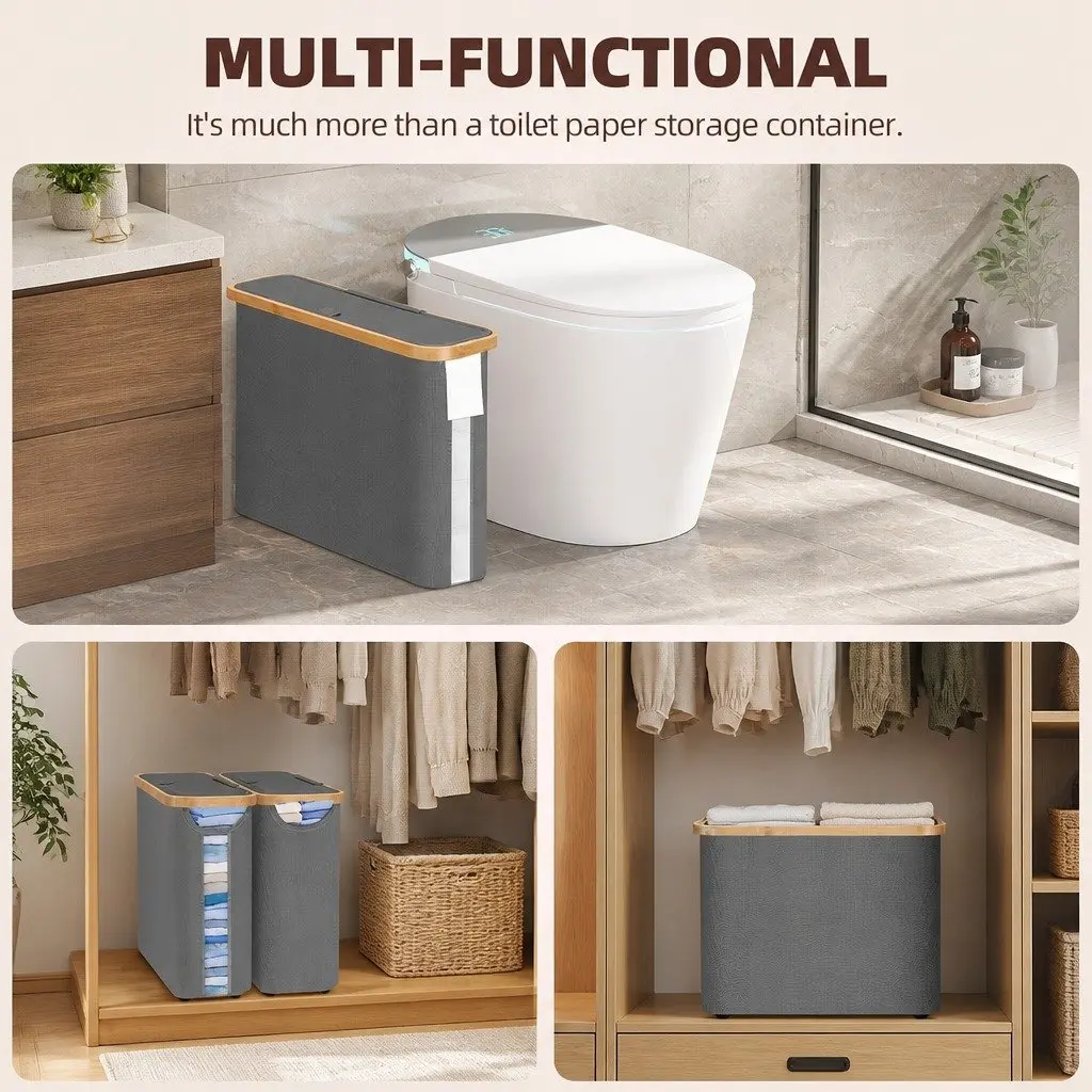 Toilet Paper Storage Basket 2 Pack Organize Conceal 12 Rolls Grey