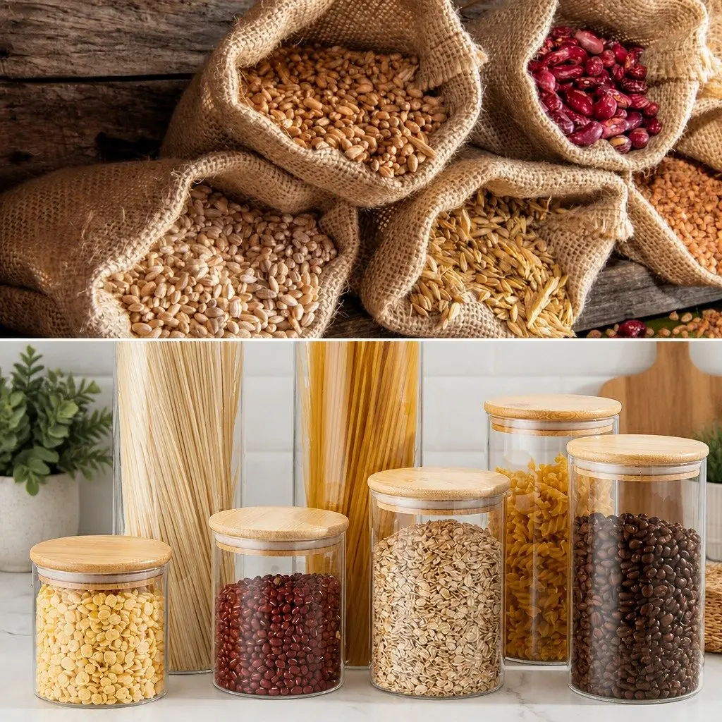Glass Storage Jars 12 Pack with Bamboo Lids Kitchen Pantry Airtight Containers