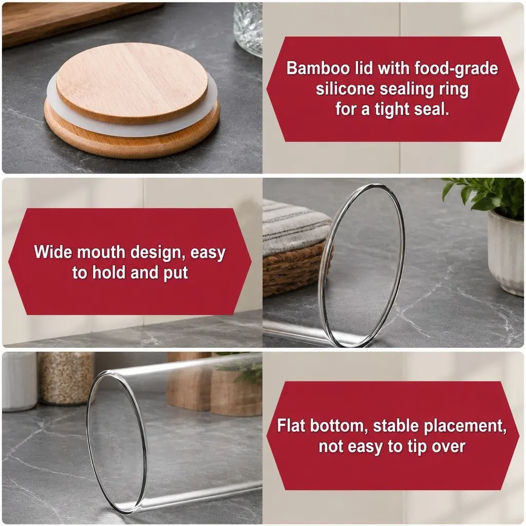 Glass Storage Jars 12 Pack with Bamboo Lids Kitchen Pantry Airtight Containers