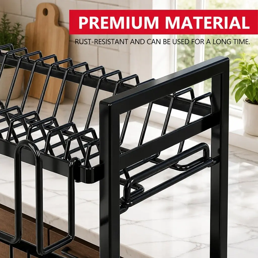 Dish Drying Rack 2-Tier Kitchen Drainer Drainboard Utensil Holder Cup Rack