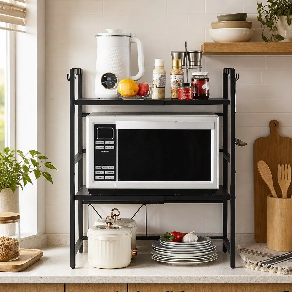 3 Tier Metal Kitchen Shelf Stand for Microwave Oven Adjustable Countertop Organizer