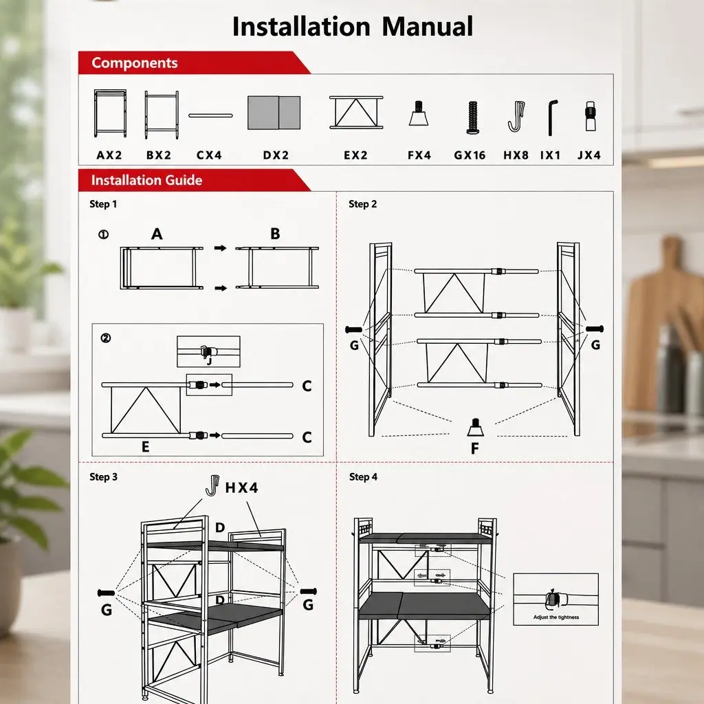 3 Tier Metal Kitchen Shelf Stand for Microwave Oven Adjustable Countertop Organizer