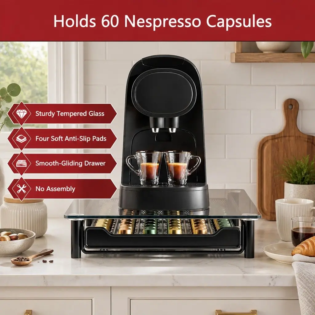 Coffee Pod Holder Drawer Organizer 60 Capacity Tempered Glass Kitchen
