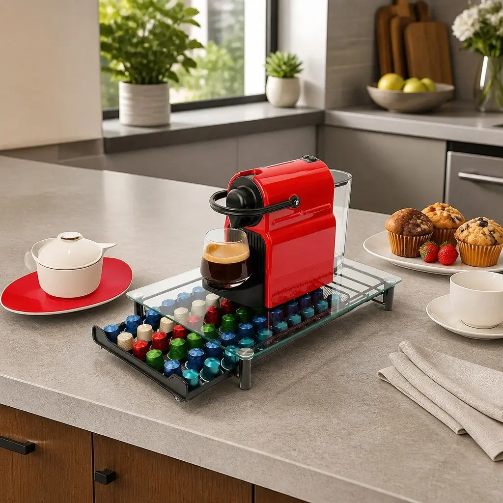 Coffee Pod Holder Drawer Organizer 60 Capacity Tempered Glass Kitchen