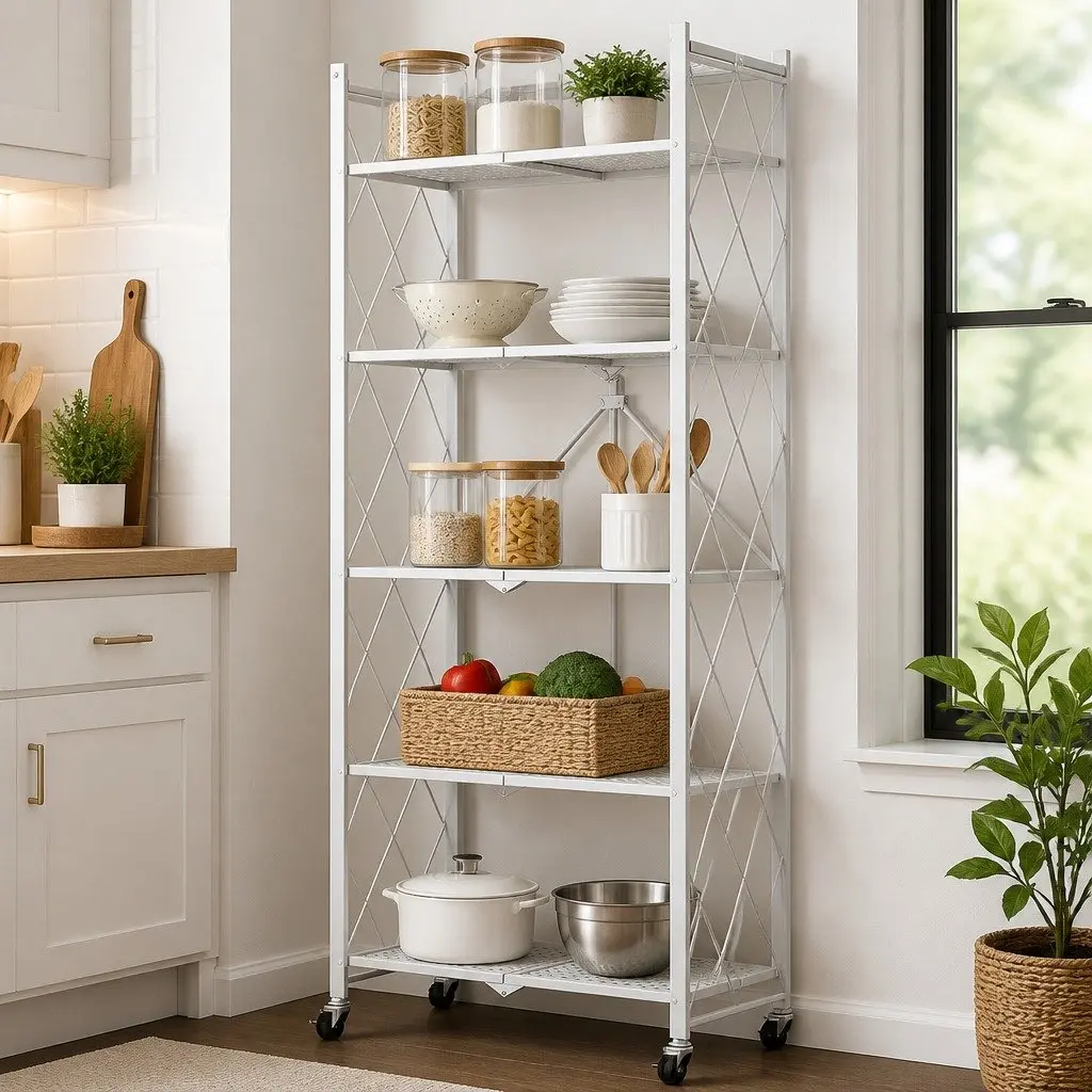 5-Tier Foldable Storage Shelf with Mobility Options