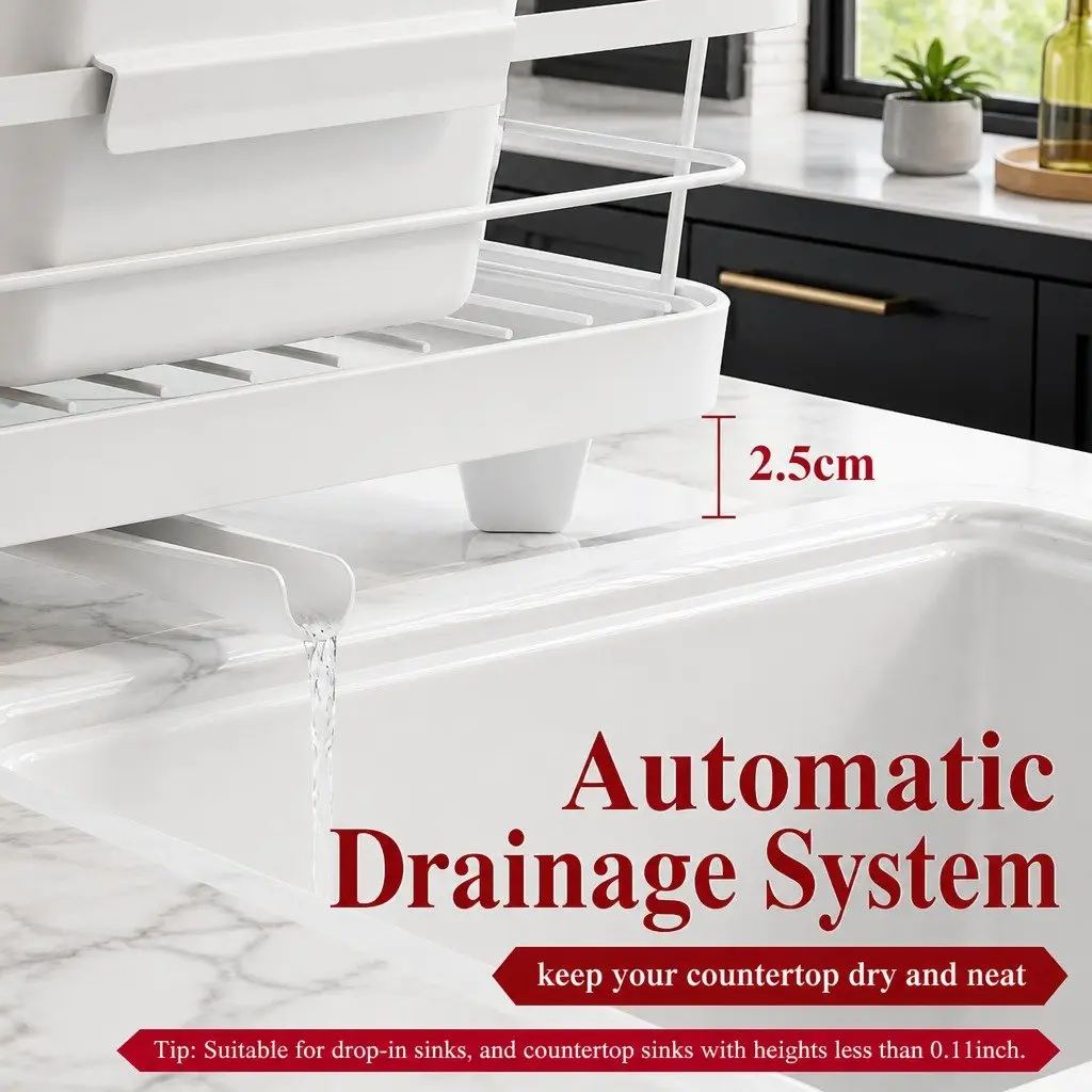 Dish Drying Rack Two-Level Kitchen Counter Organizer Removable Drip Tray Cutlery Holder