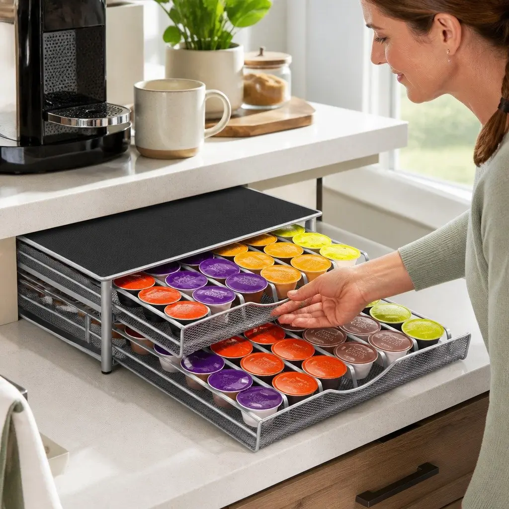 K-Cup Coffee Pod Organizer Drawer 72 Capacity 2-Tier Kitchen Counter Riser