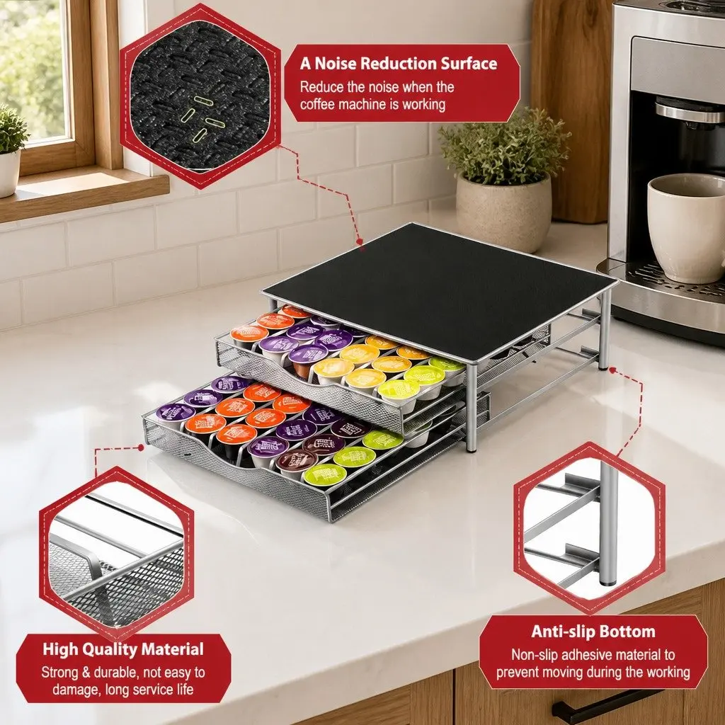 K-Cup Coffee Pod Organizer Drawer 72 Capacity 2-Tier Kitchen Counter Riser