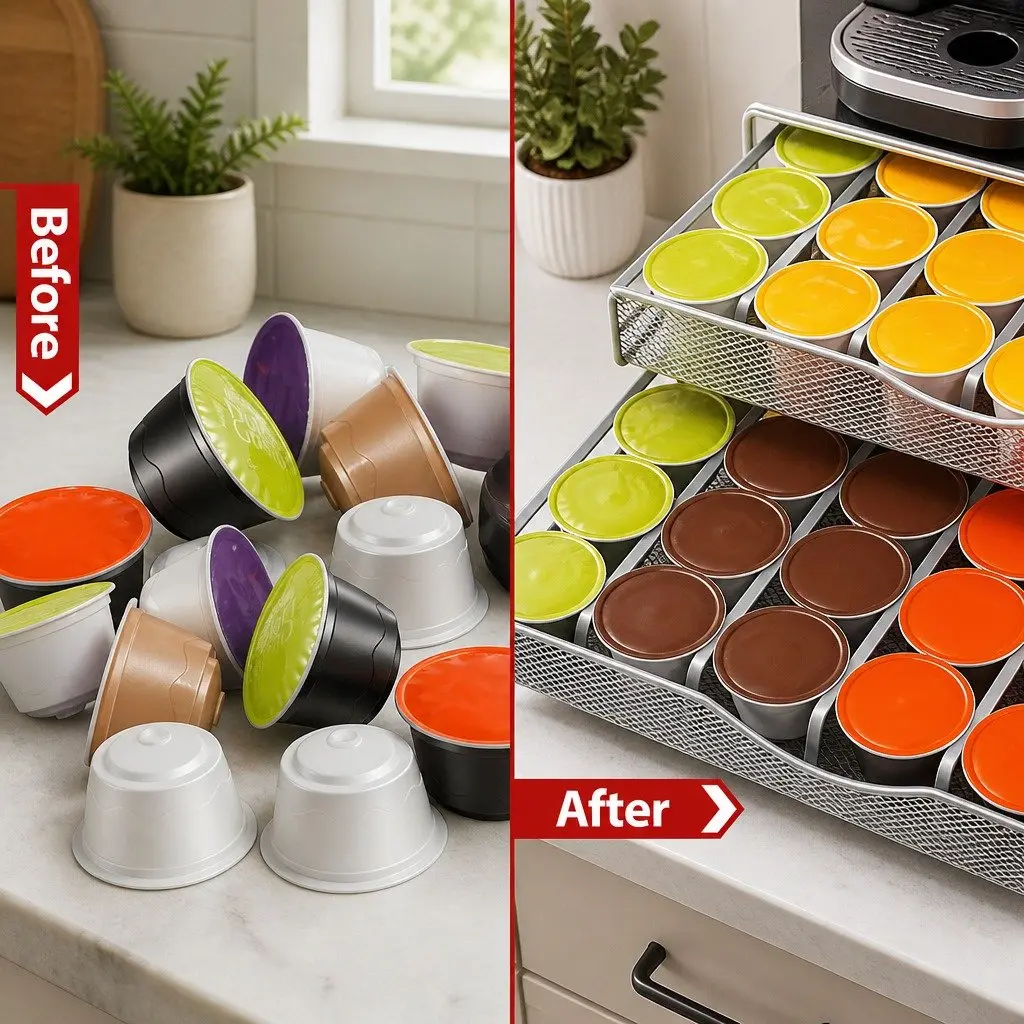 K-Cup Coffee Pod Organizer Drawer 72 Capacity 2-Tier Kitchen Counter Riser