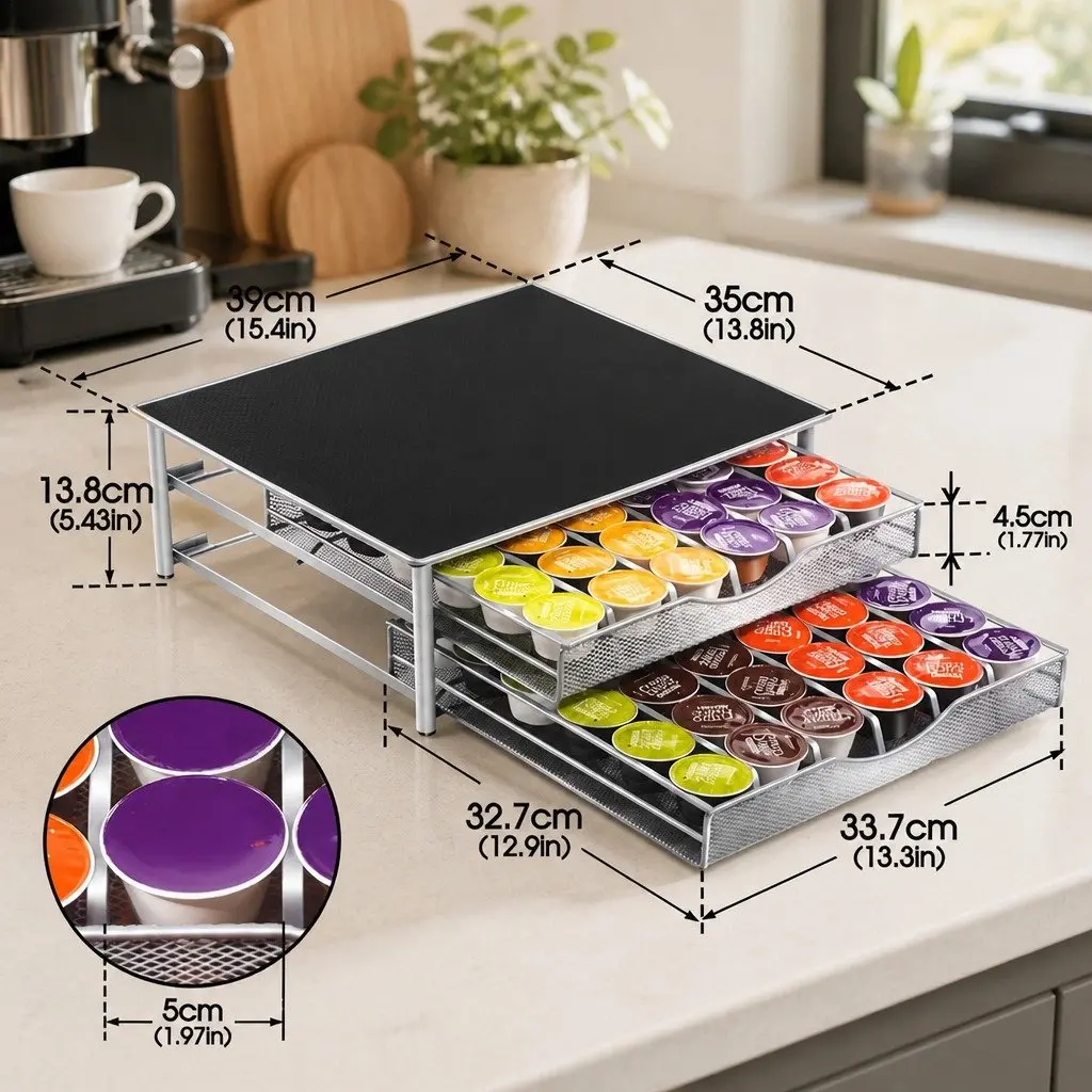 K-Cup Coffee Pod Organizer Drawer 72 Capacity 2-Tier Kitchen Counter Riser