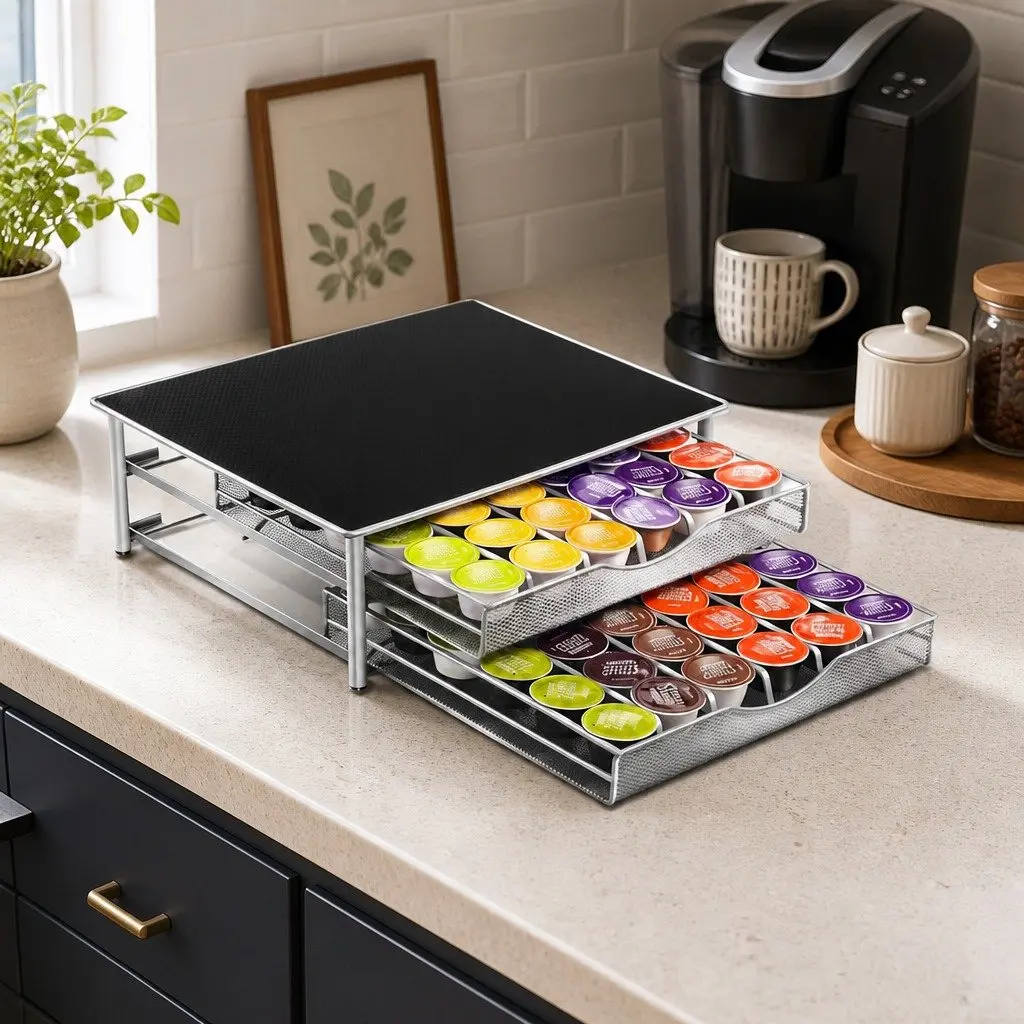 K-Cup Coffee Pod Organizer Drawer 72 Capacity 2-Tier Kitchen Counter Riser