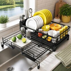 Expandable Dish Drying Rack Over Sink Kitchen Countertop Organizer Utensil