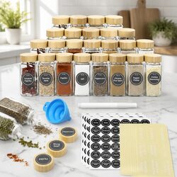 Glass Spice Jars 24 Pack with Bamboo Lids Shaker Tops Labels Funnel Kitchen