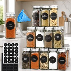 Glass Spice Jars 24 Pack with Shaker Lids Labels Funnel Kitchen Storage