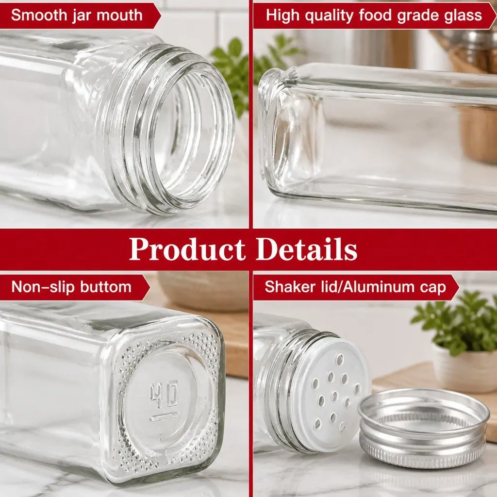 Glass Spice Jars 24 Pack Shaker Lids Labels Funnel Kitchen Storage 5x5x10cm
