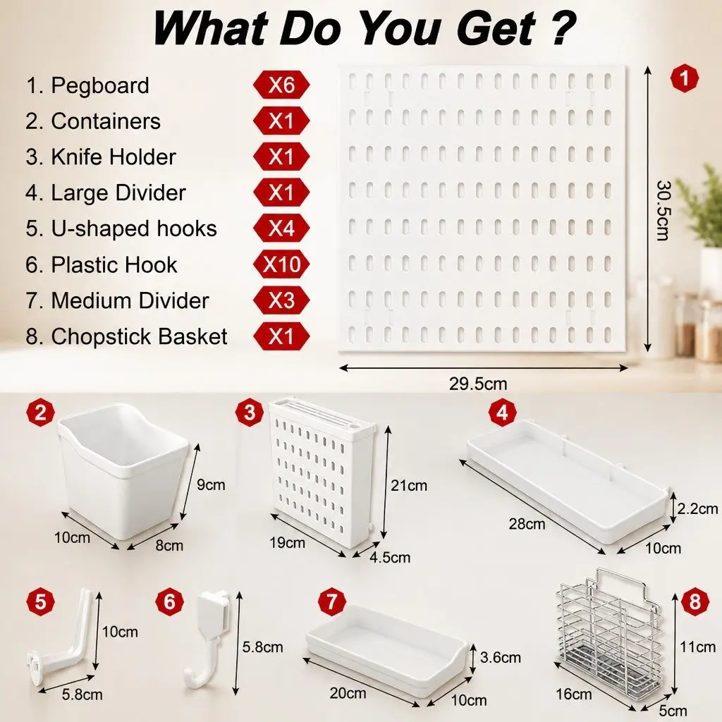 Pegboard Wall Organizer Kit Modular Storage System 27 Piece White