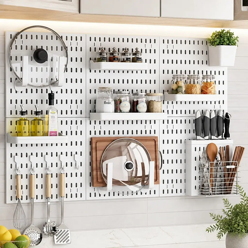 Pegboard Wall Organizer Kit Modular Storage System 27 Piece White