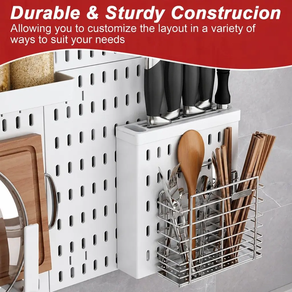 Pegboard Wall Organizer Kit Modular Storage System 27 Piece White