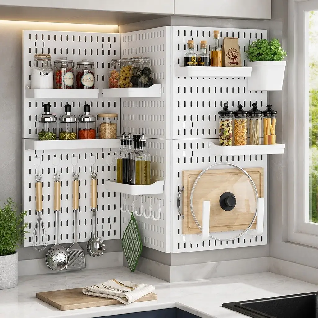 Pegboard Wall Organizer Kit Modular Storage System 27 Piece White