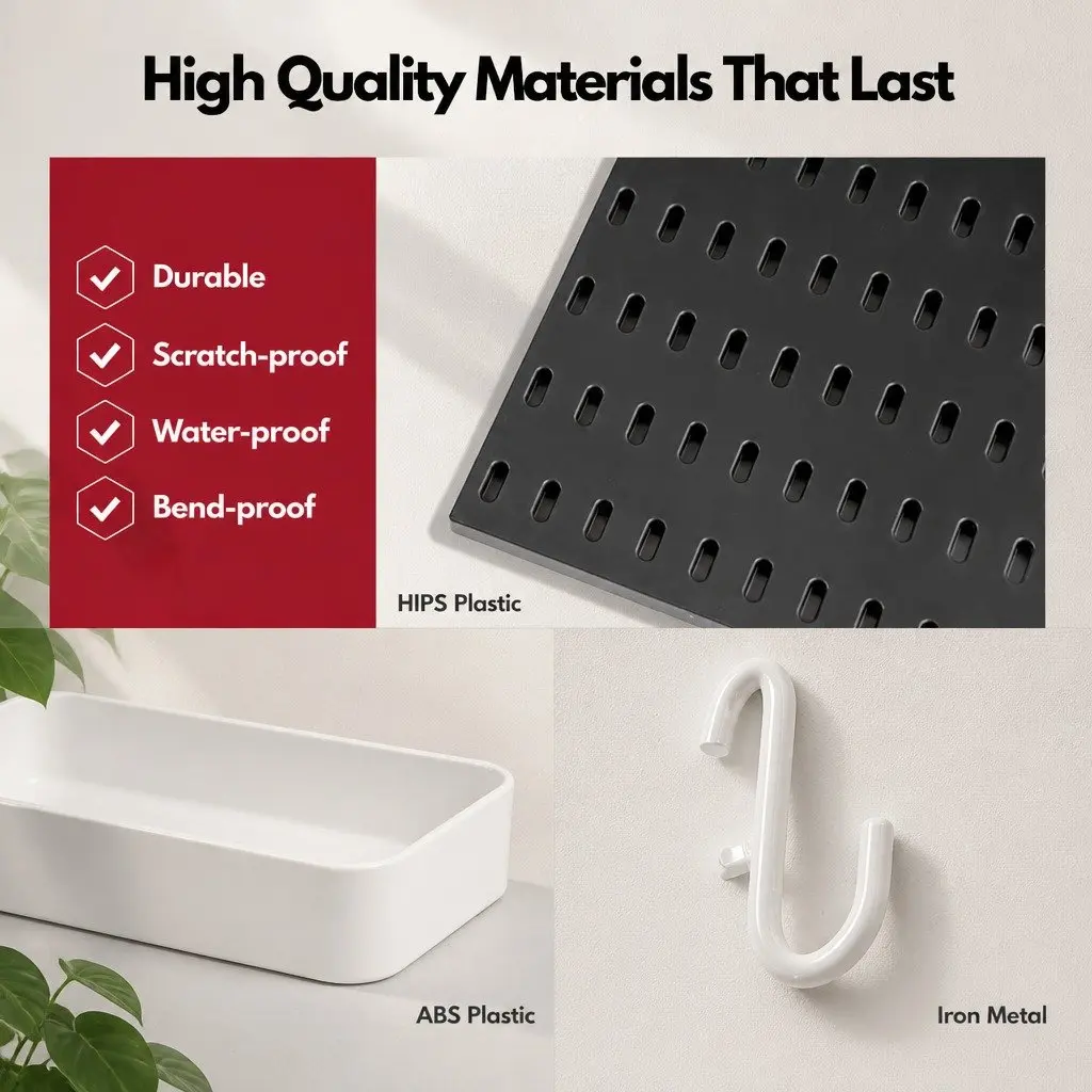 Pegboard Wall Organizer Kit Modular Storage System 27 Piece White