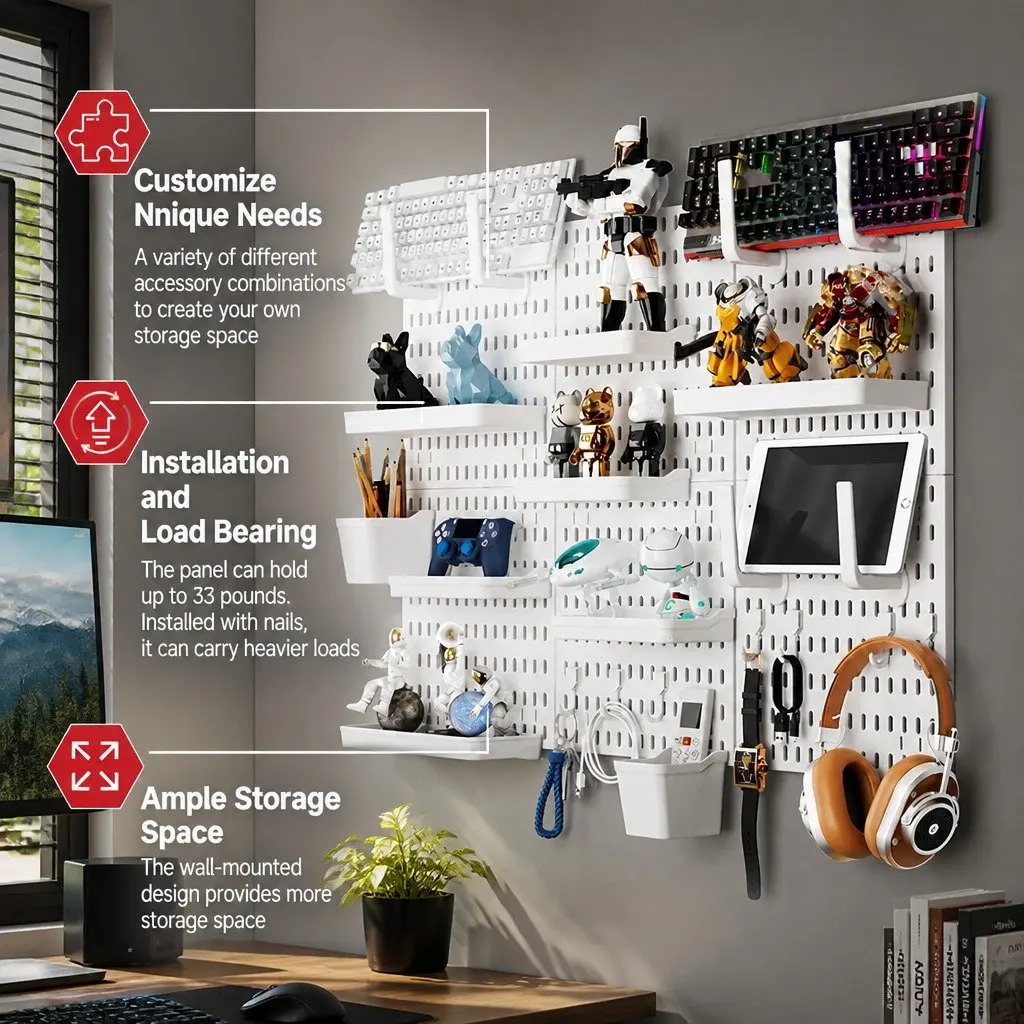 Pegboard Wall Organizer Kit Office Gaming Craft 3 Modular Panels