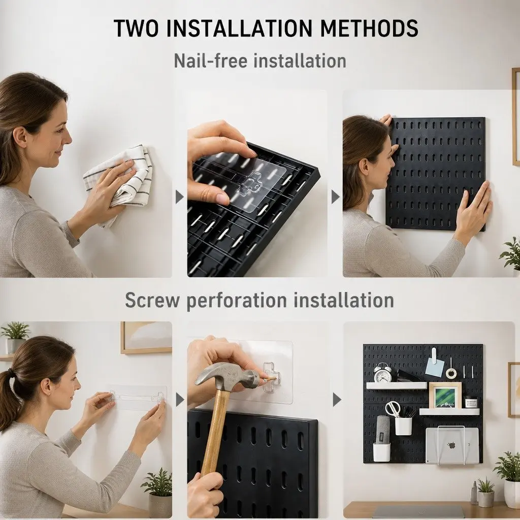 Pegboard Wall Organizer Kit Modular System 3 Panels 30x30cm Black