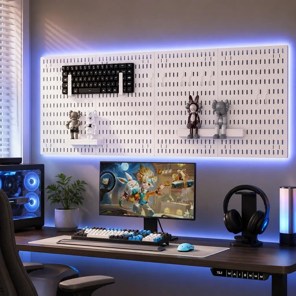 Pegboard Wall Organizer Kit Modular Panels 4 White Black for Gaming Office
