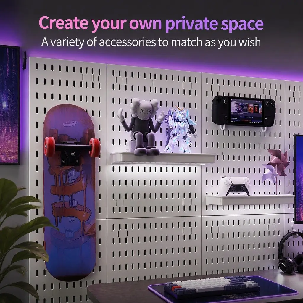 Pegboard Wall Organizer Kit Modular Panels 4 White Black for Gaming Office
