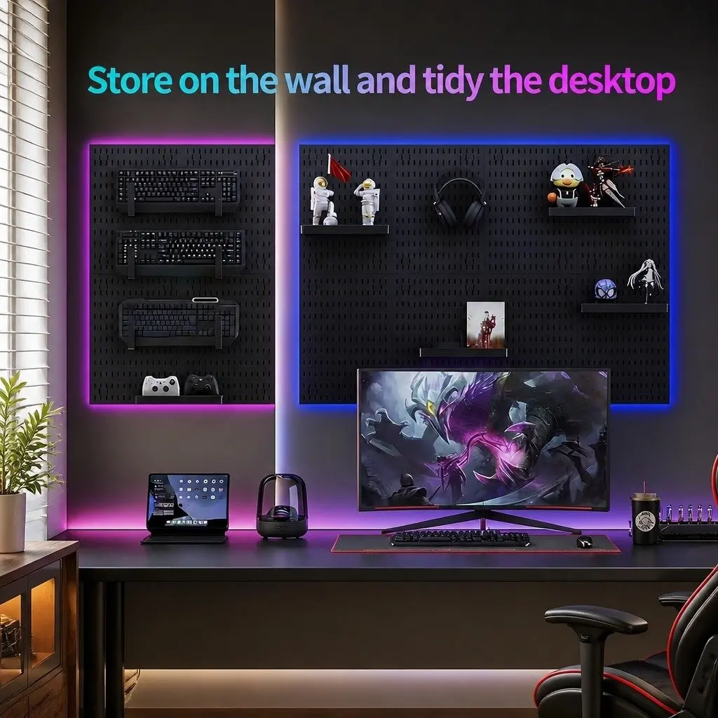 Pegboard Wall Organizer Kit Modular Panels 4 White Black for Gaming Office