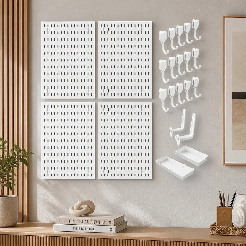 Pegboard Wall Organizer Kit Modular Panels 4 White Black for Gaming Office