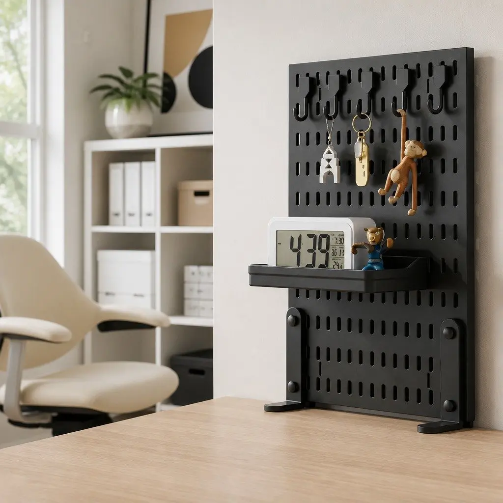 Desk Pegboard Organizer Kit with Hooks Tray Mount Office Gaming Workspace