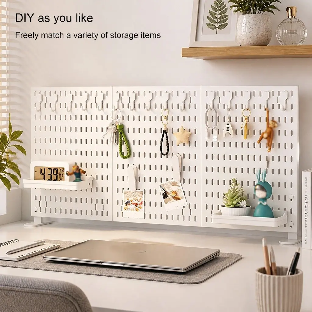 Desk Pegboard Organizer Kit with Hooks Tray Mount Office Gaming Workspace White