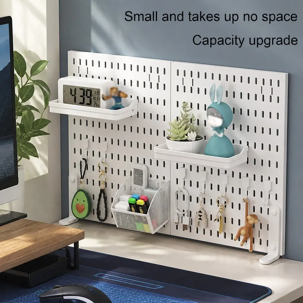 Desk Pegboard Organizer Kit with Hooks Tray Mount Office Gaming Workspace White