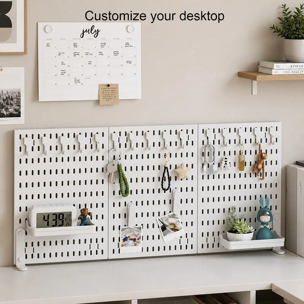 Desk Pegboard Organizer Kit with Hooks Tray Mount Office Gaming Workspace White