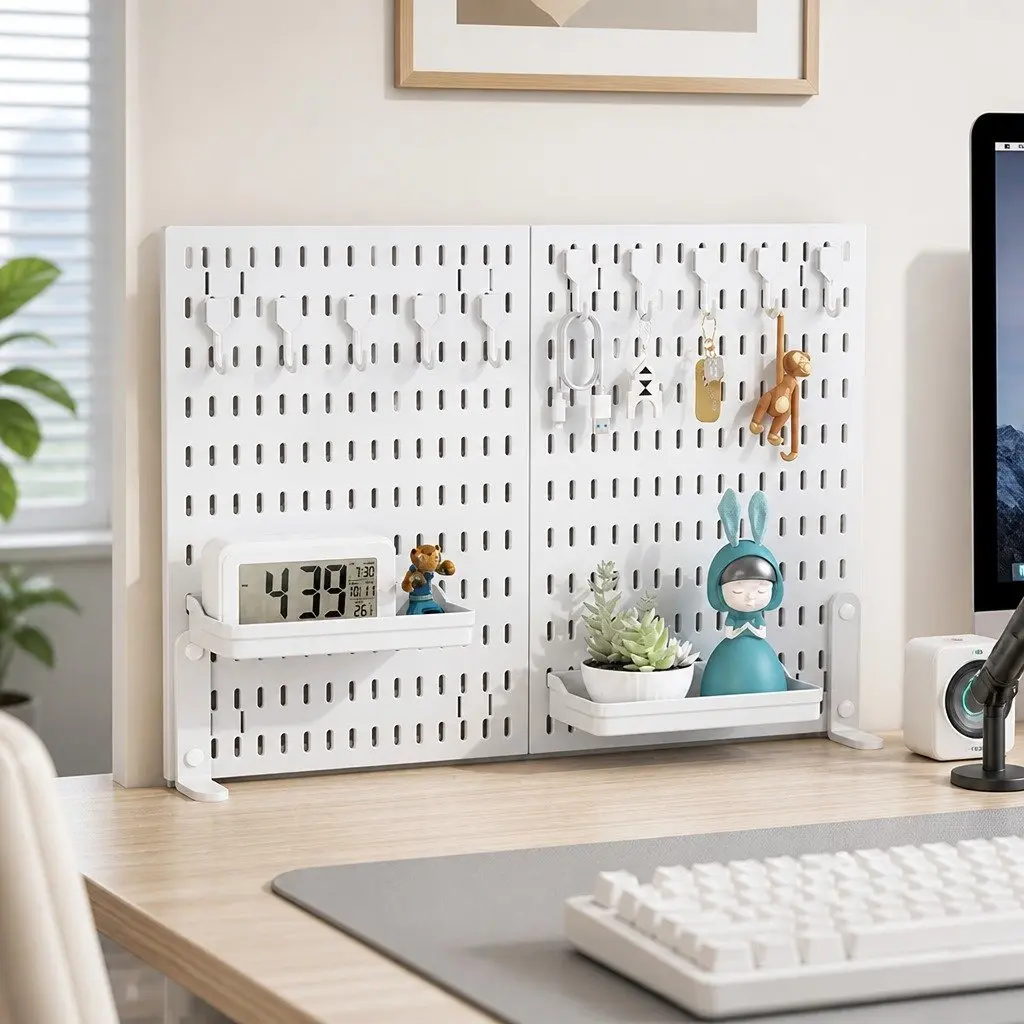Desk Pegboard Organizer Kit 2 Pack with Hooks Tray Mount Office Gaming Workspace