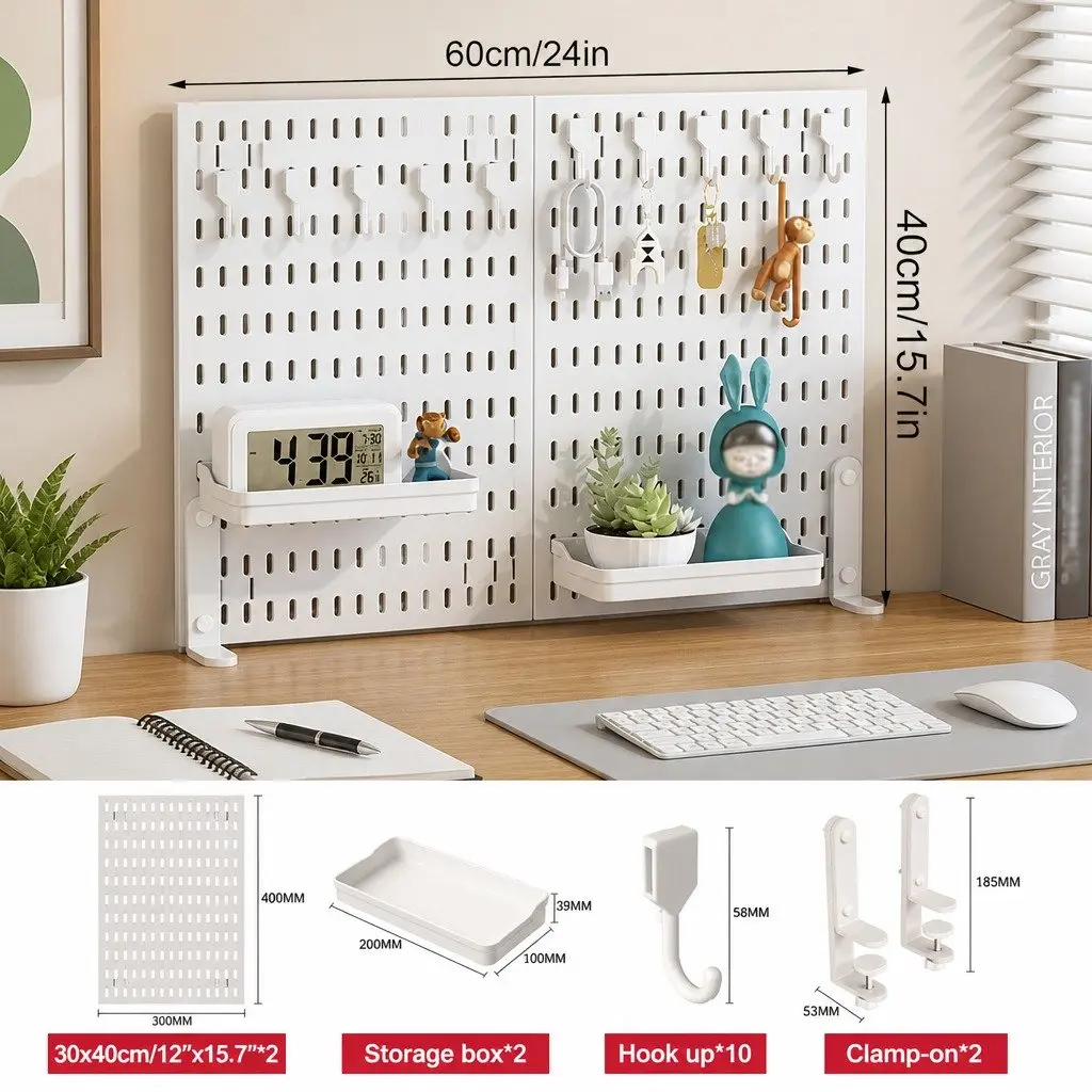 Desk Pegboard Organizer Kit Modular System 60 x 30 cm White 2 Pack