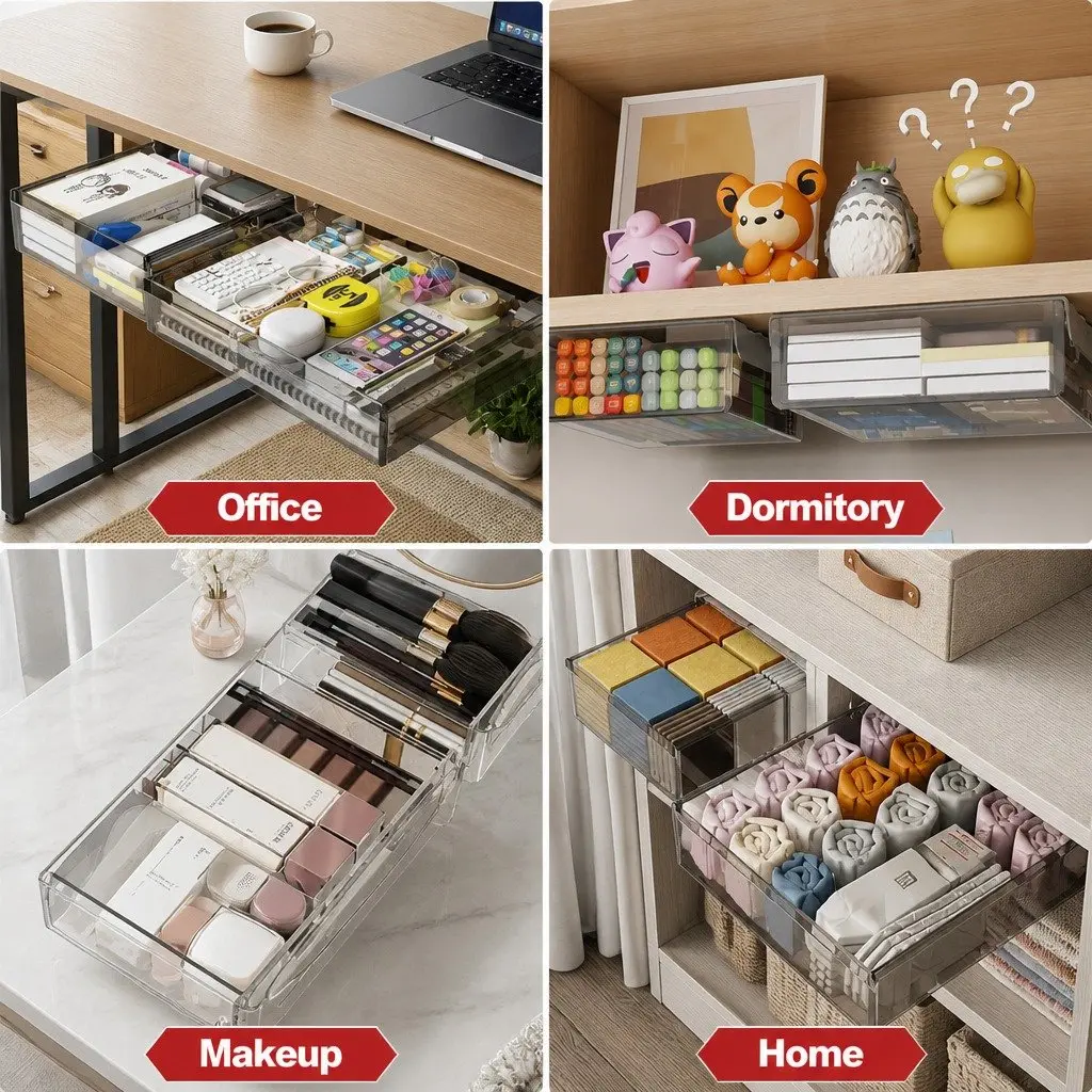 Under Desk Storage Drawers Hidden Pull-Out Organizer 3 Piece for Office Home