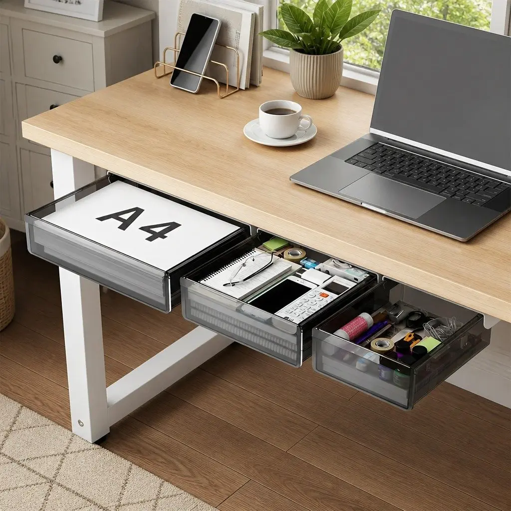 Under Desk Storage Drawers Hidden Pull-Out Organizer 3 Piece for Office Home