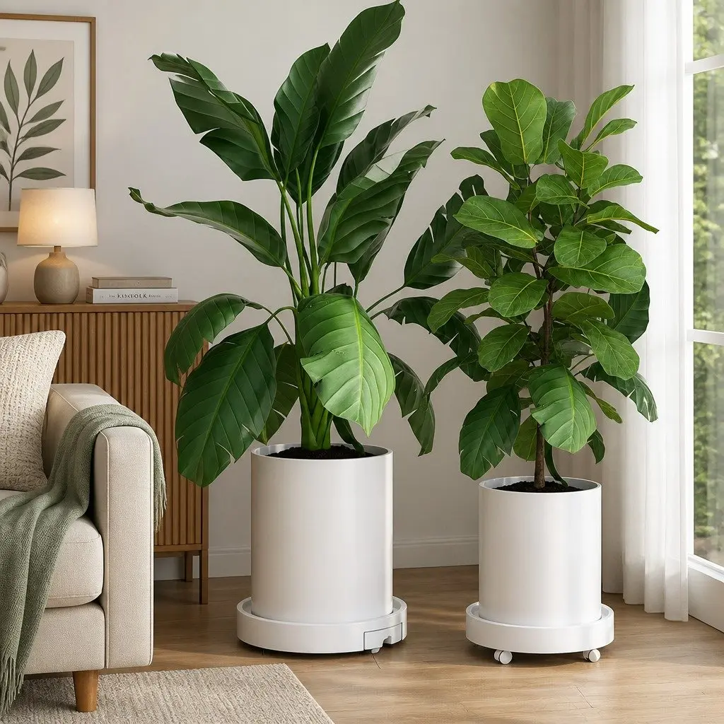 Rolling Plant Stand 2-Pack Indoor Planter Caddy 26cm with 360° Wheels