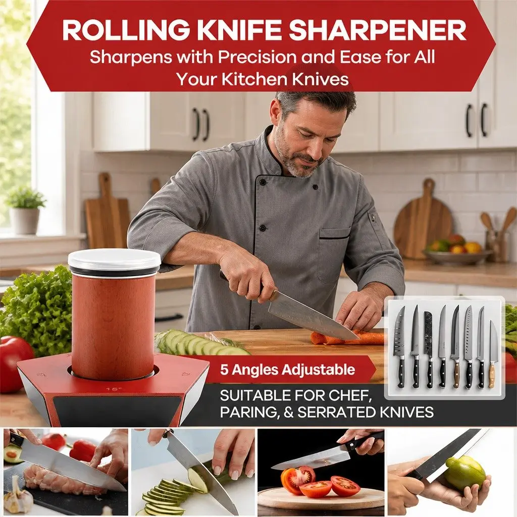 Rolling Knife Sharpener Kit 5 Magnetic Angles 12-22° Chef Home Kitchen Precision
