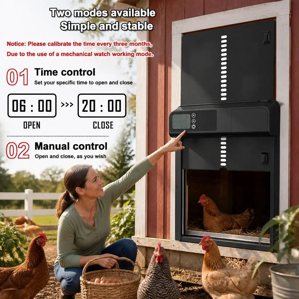 Automatic Chicken Coop Door Smart Timer LCD Screen Weatherproof 32 x 4 x 25 cm