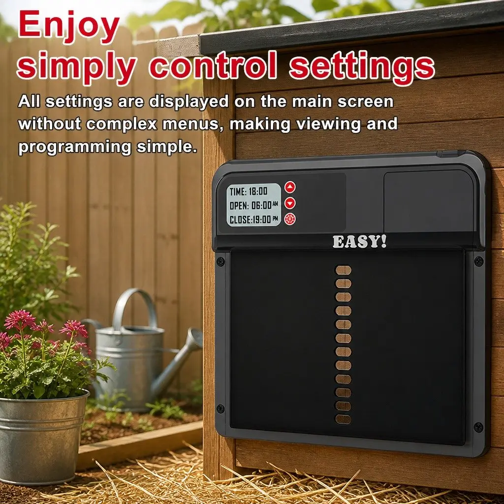 Automatic Chicken Coop Door Smart Timer LCD Screen Weatherproof 32 x 4 x 25 cm