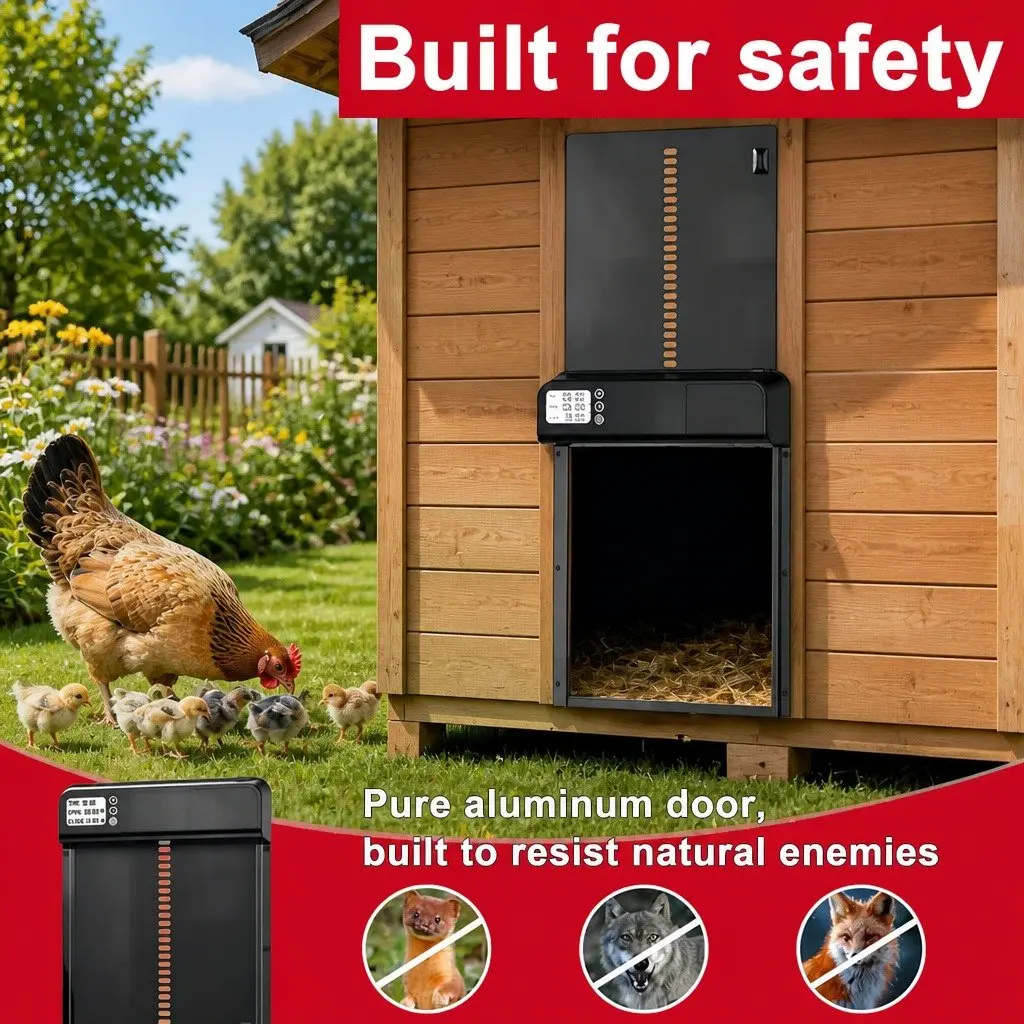 Automatic Chicken Coop Door Smart Timer LCD Screen Weatherproof 32 x 4 x 25 cm