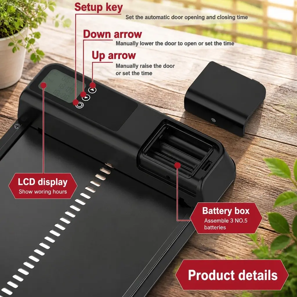 Automatic Chicken Coop Door Smart Timer LCD Screen Weatherproof 32 x 4 x 25 cm