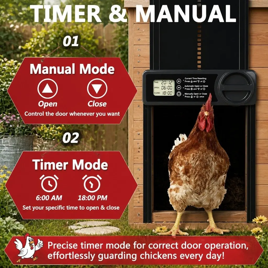Automatic Chicken Coop Door Opener with Timer Control 32 x 4 x 25 cm Weather-Resistant
