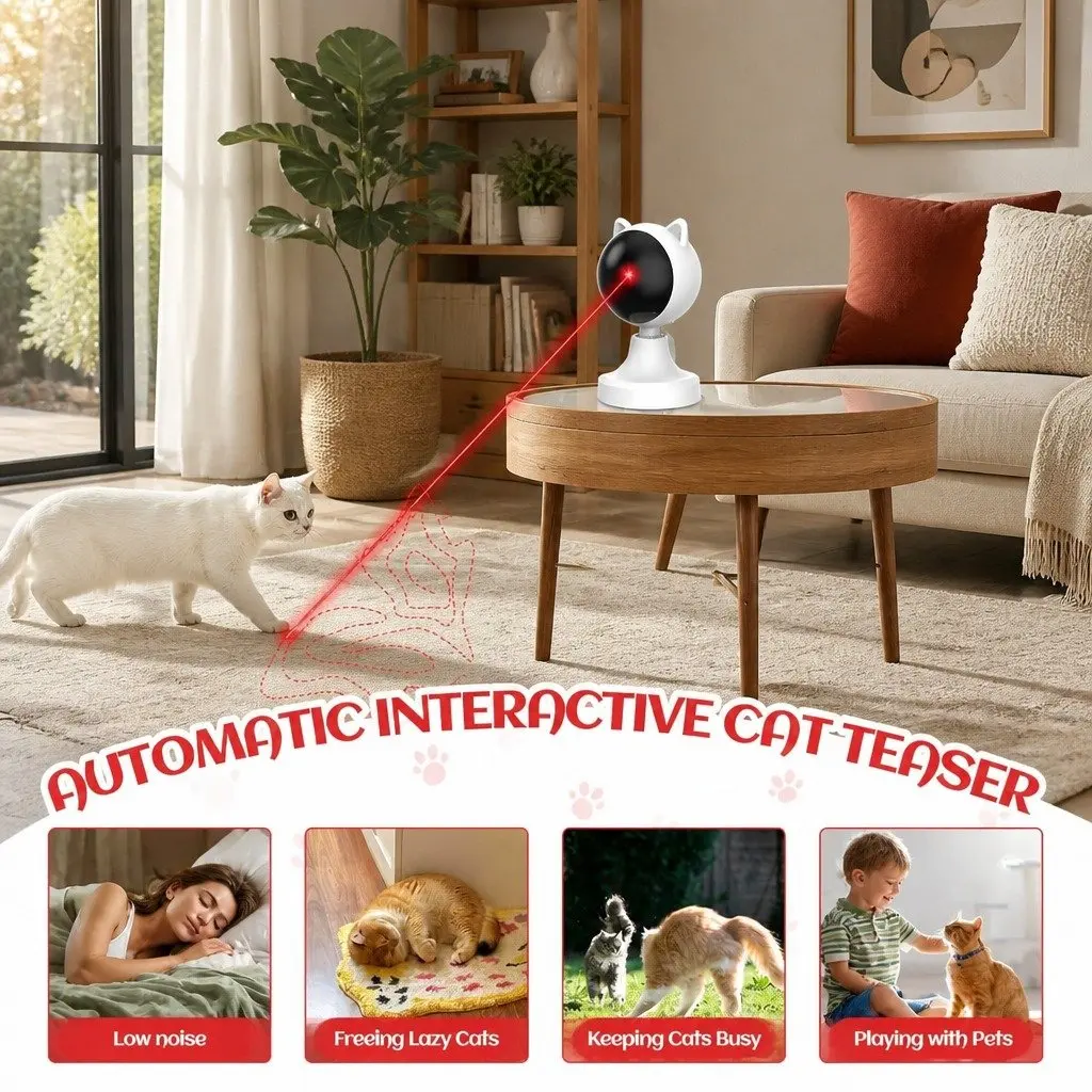 Interactive Laser Toy for Cats USB Rechargeable Adjustable Angle 2 Speed Modes